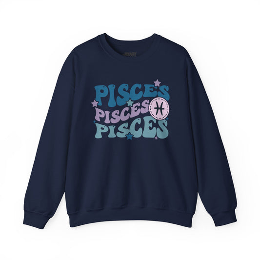 Retro Pisces Zodiac Sign Adult Sweatshirt Navy / S gift_idea unique_gift personalised_gift