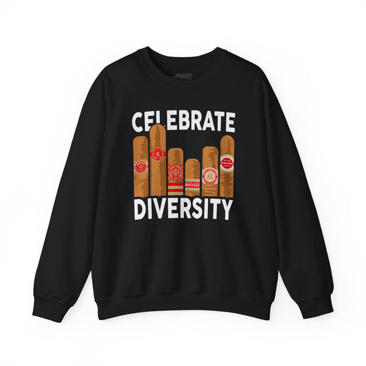 dark heather sweatshirt with celebrate diversity cigar lover graphic for him