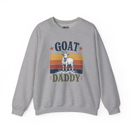 light pink sweatshirt with GOAT Daddy greatest of all time funny dad slogan print