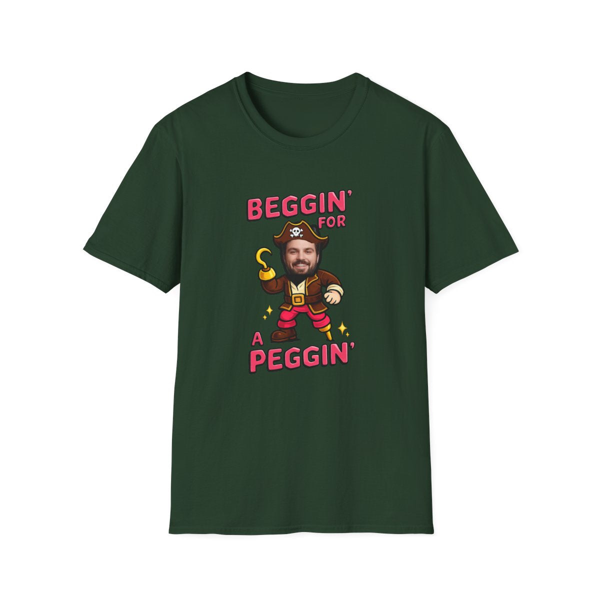 Beggin For A Peggin personalised pirate stag t-shirt Forest Green