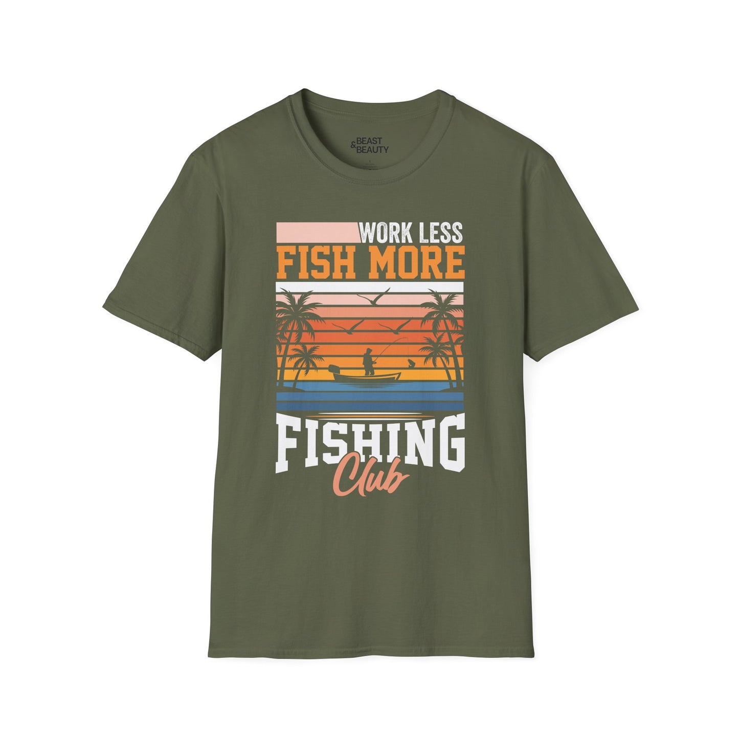 Work Less Fish More Fishing Club T-Shirt Printify