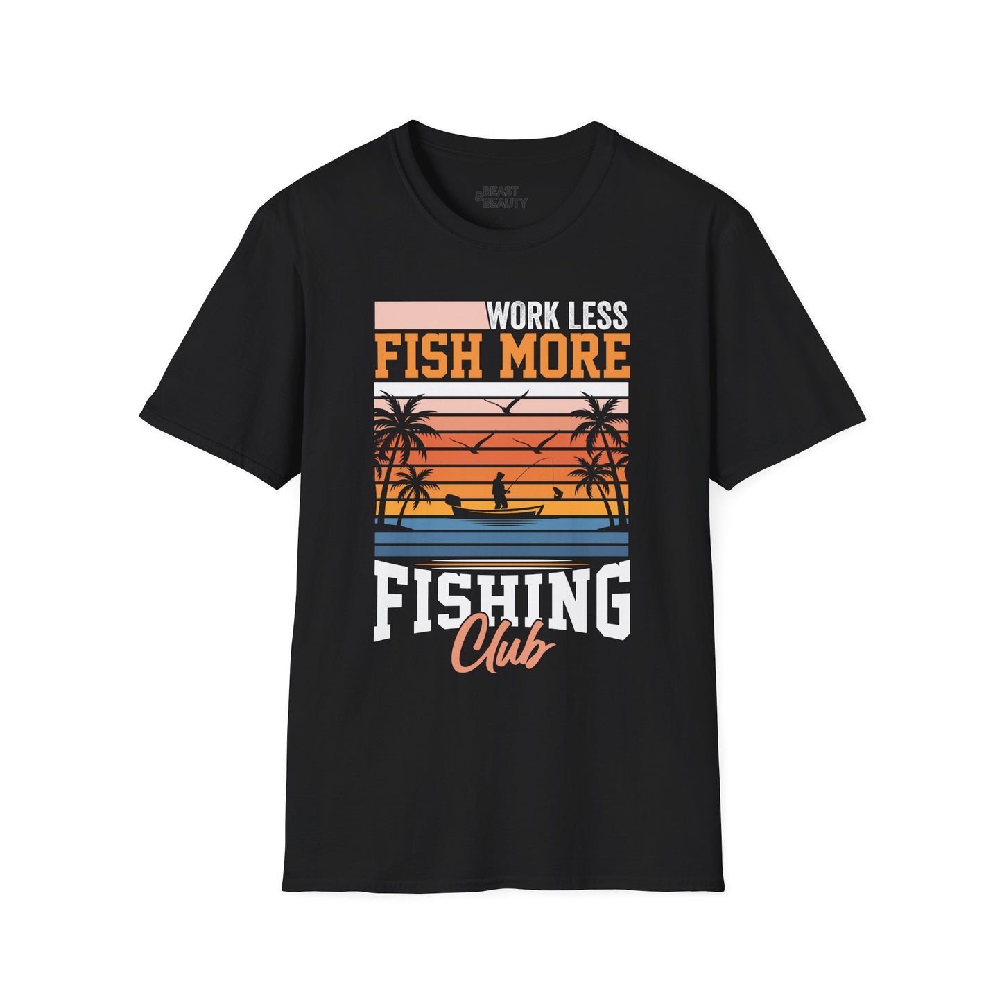 Work Less Fish More Fishing Club T-Shirt Printify