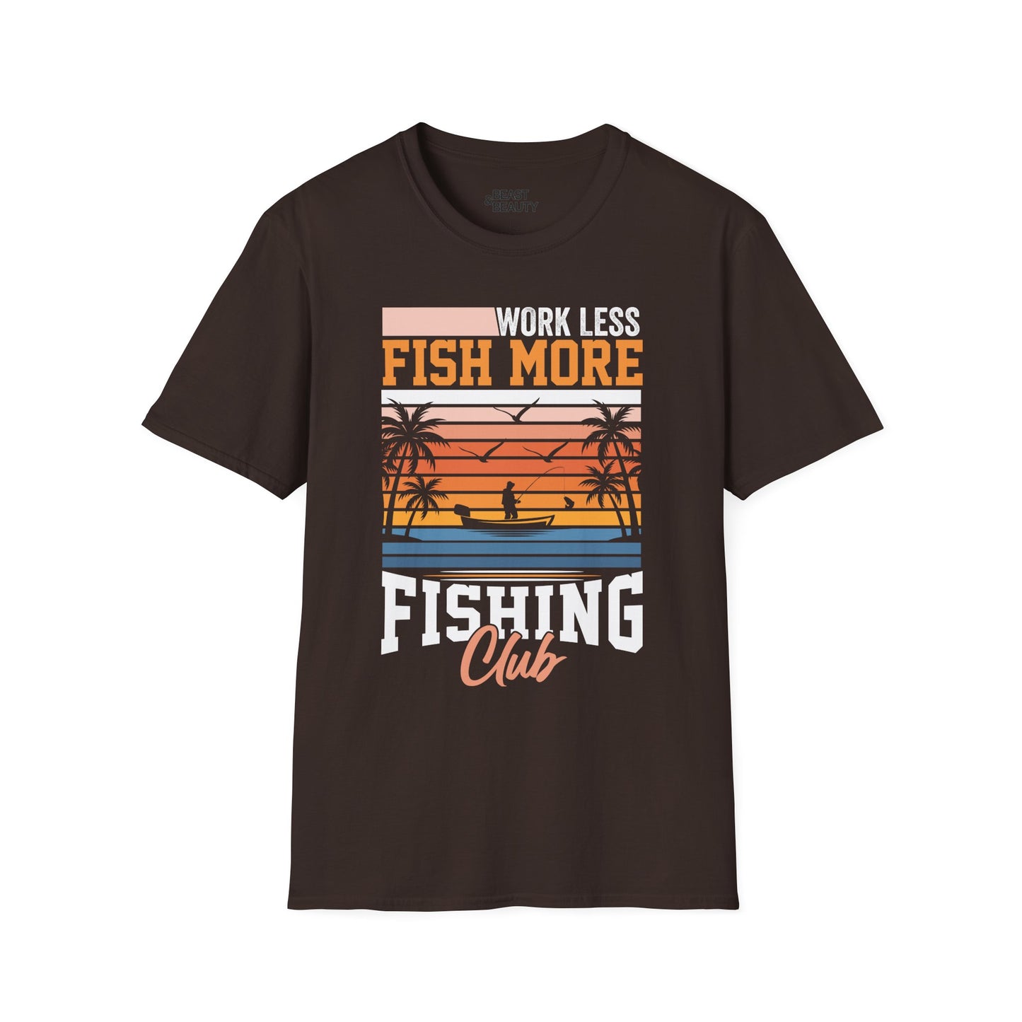 Work Less Fish More Fishing Club T-Shirt Printify