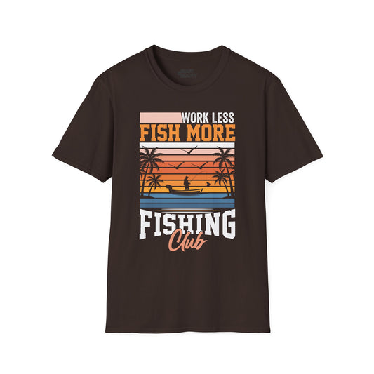 Work Less Fish More Fishing Club T-Shirt Printify
