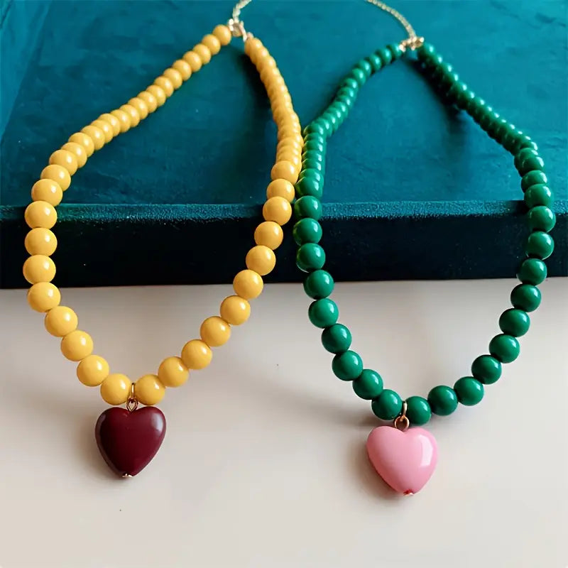 Beaded Heart Necklaces – Colourful Boho Festival Jewellery for Women