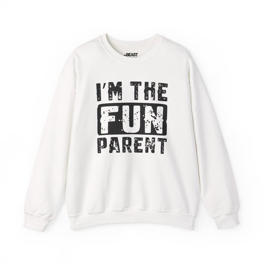 light pink sweatshirt with i'm the fun parent slogan print funny parent gift