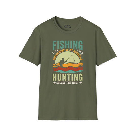 navy t-shirt with funny fishing and hunting slogan graphic for dad birthday gift