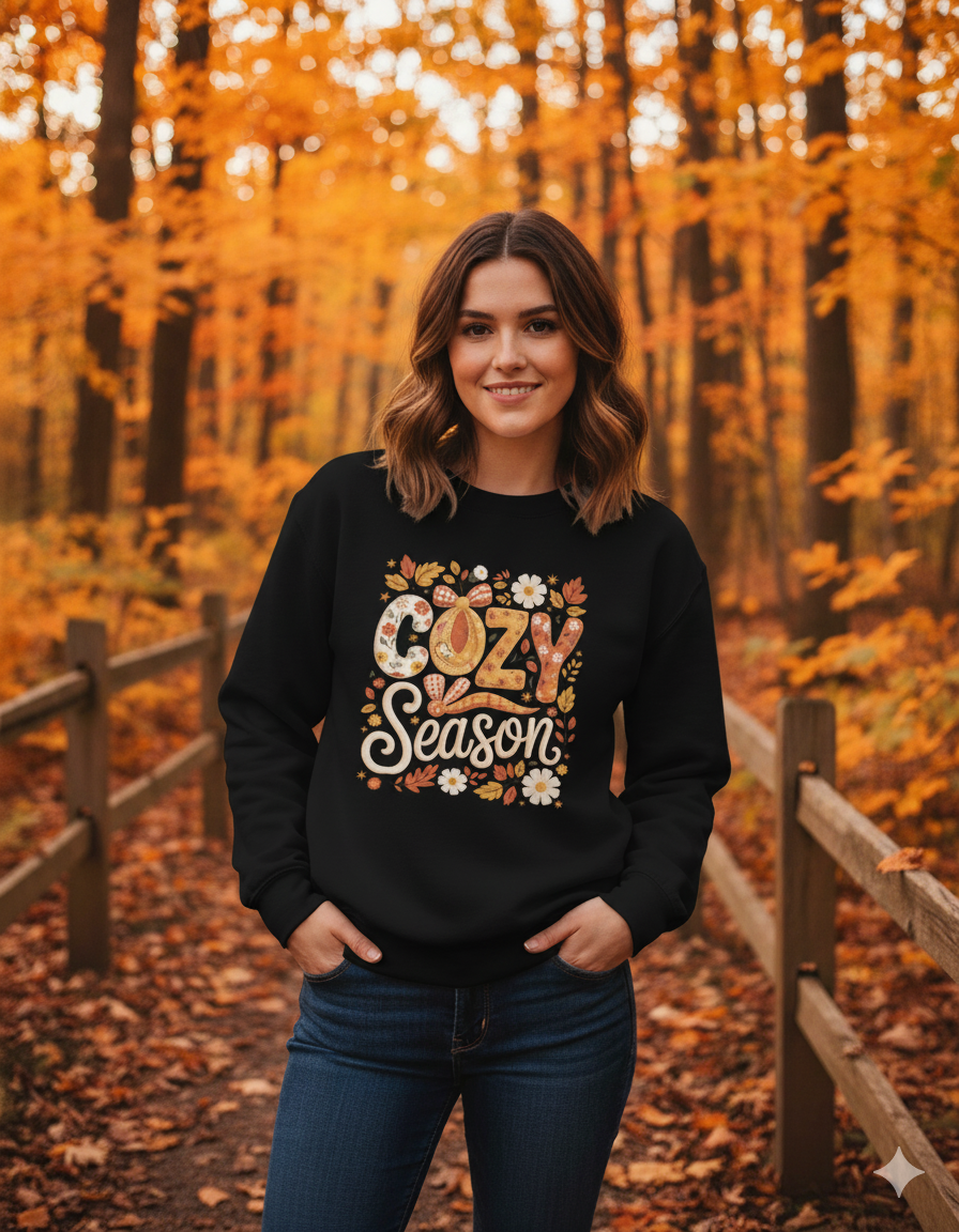 Cozy Season Autumn Sweatshirt | Fall Flowers & Leaves Jumper