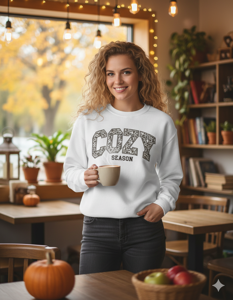 Cozy Season Sweatshirt | Varsity Camo Print Autumn Jumper