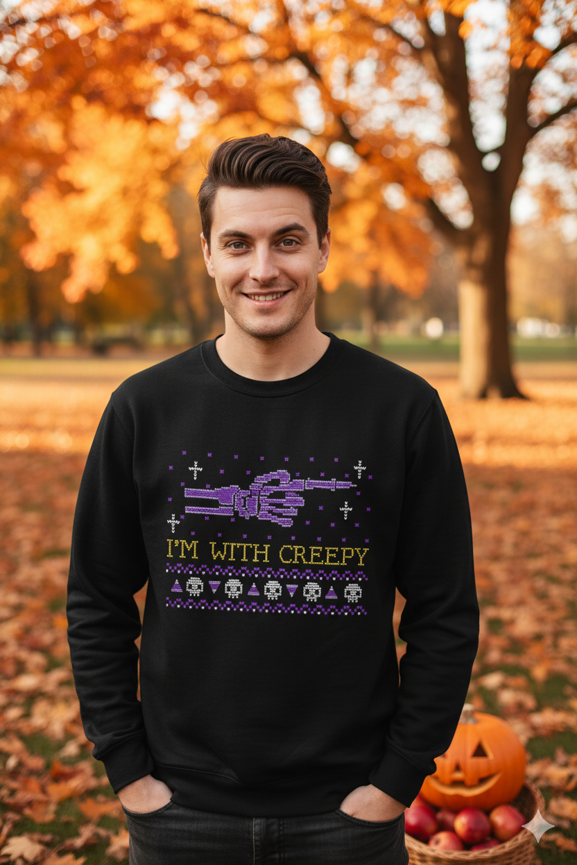 I’m With Creepy Halloween Sweatshirt | Funny Ugly Sweater Jumper
