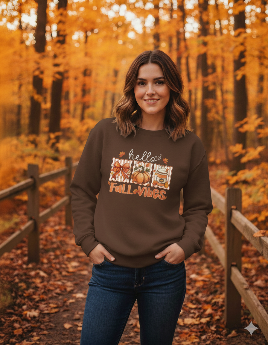 Hello Fall Vibes Sweatshirt | Cozy Autumn Pumpkin Spice Jumper