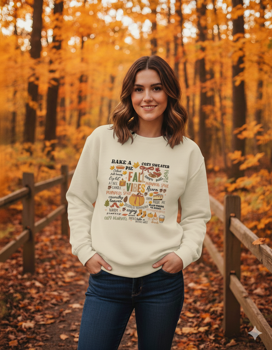 Fall Vibes Sweatshirt | Cozy Autumn Word Art Jumper