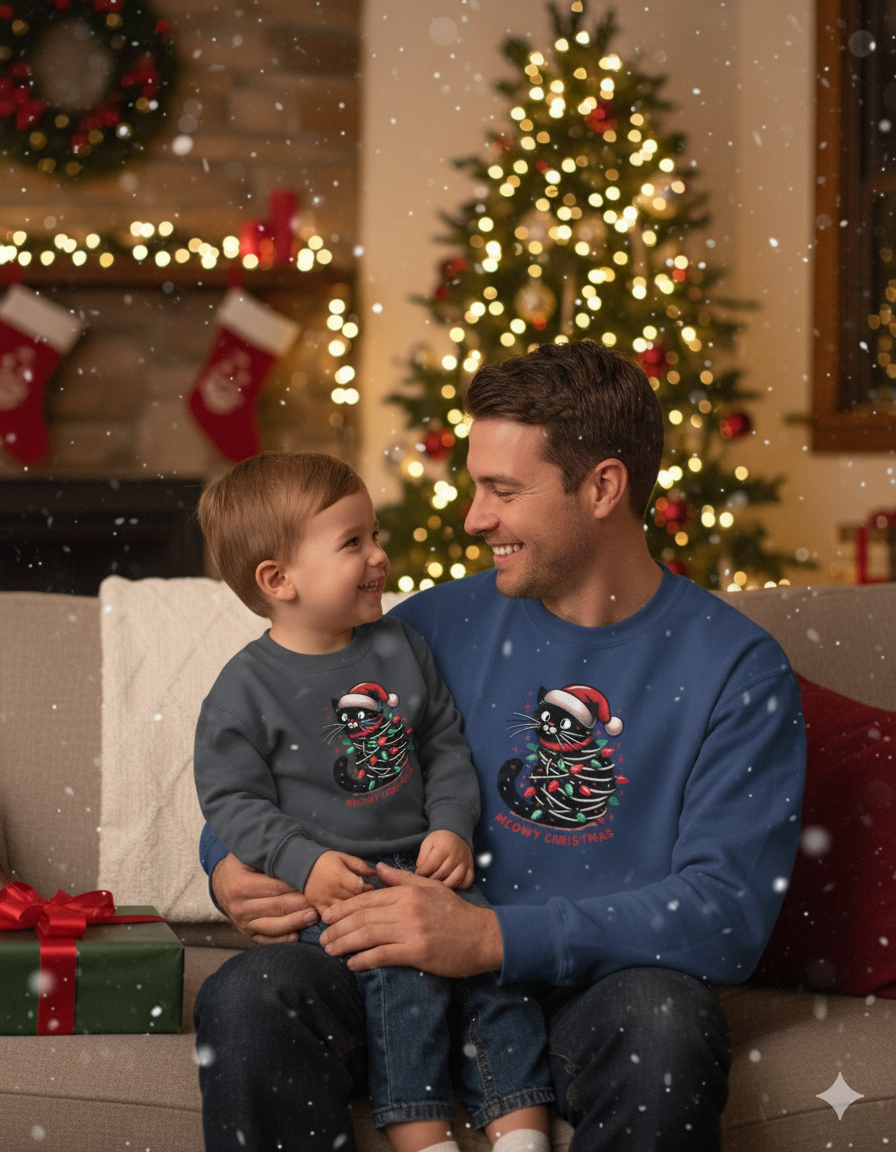 Meowy Christmas Cat Sweatshirt – Funny Festive Jumper (Adults & Kids)