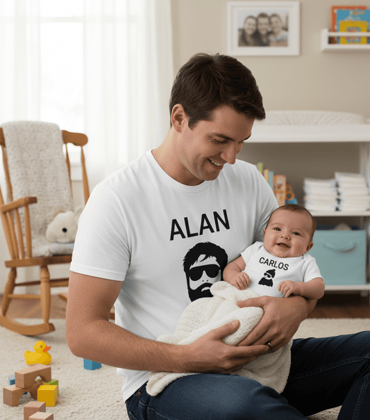 Alan & Carlos Matching Dad and Baby Set – Funny Movie-Inspired T-Shirt & Onsie gift_idea unique_gift personalised_gift