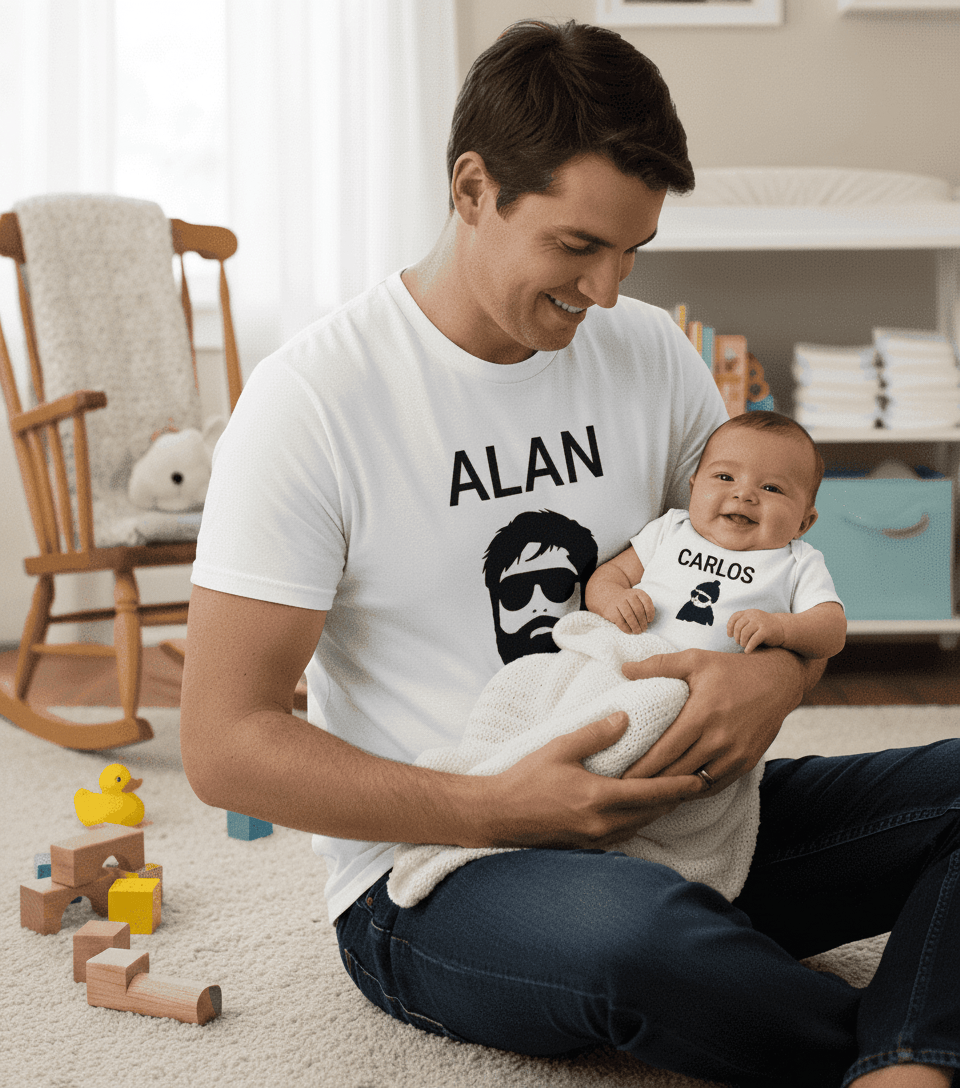 Alan & Carlos Matching Dad and Baby Set – Funny Movie-Inspired T-Shirt & Onsie gift_idea unique_gift personalised_gift