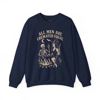 All Men Are Cremated Equal Funny Halloween Sweatshirt Navy / S gift_idea unique_gift personalised_gift