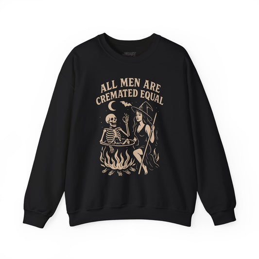 All Men Are Cremated Equal Funny Halloween Sweatshirt Black / S gift_idea unique_gift personalised_gift
