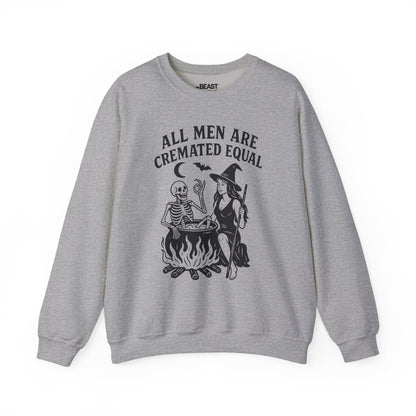 All Men Are Cremated Equal Funny Halloween Sweatshirt Sport Grey / S gift_idea unique_gift personalised_gift