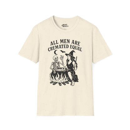 All Men Are Cremated Equal Halloween T-Shirt Natural / M gift_idea unique_gift personalised_gift