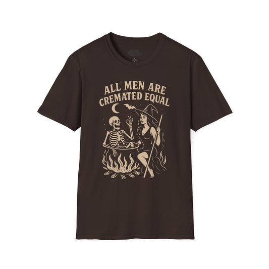 All Men Are Cremated Equal Halloween T-Shirt Dark Chocolate / M gift_idea unique_gift personalised_gift