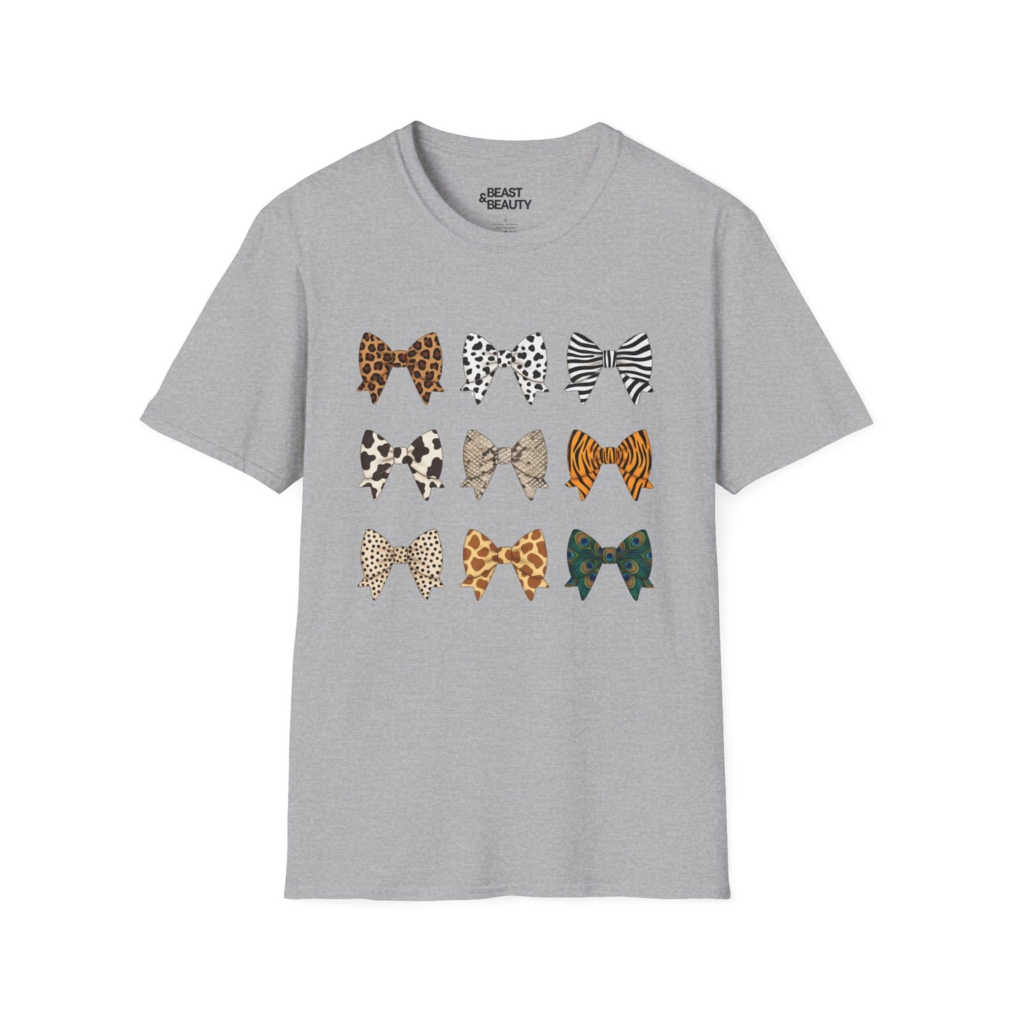 animal print bow pattern t-shirt sport grey t-shirt uk coquette gift idea
