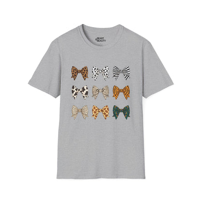 animal print bow pattern t-shirt sport grey t-shirt uk coquette gift idea