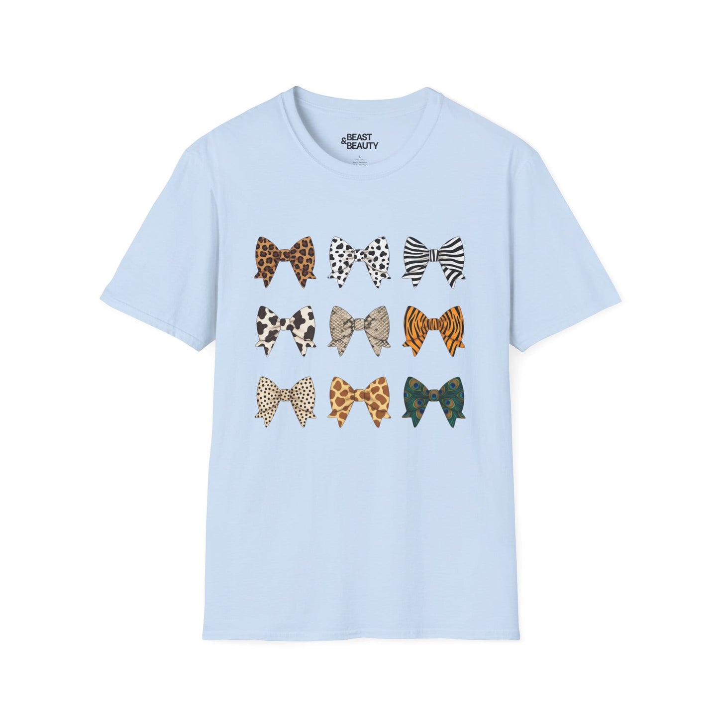 animal print bow pattern t-shirt light blue t-shirt uk coquette gift idea