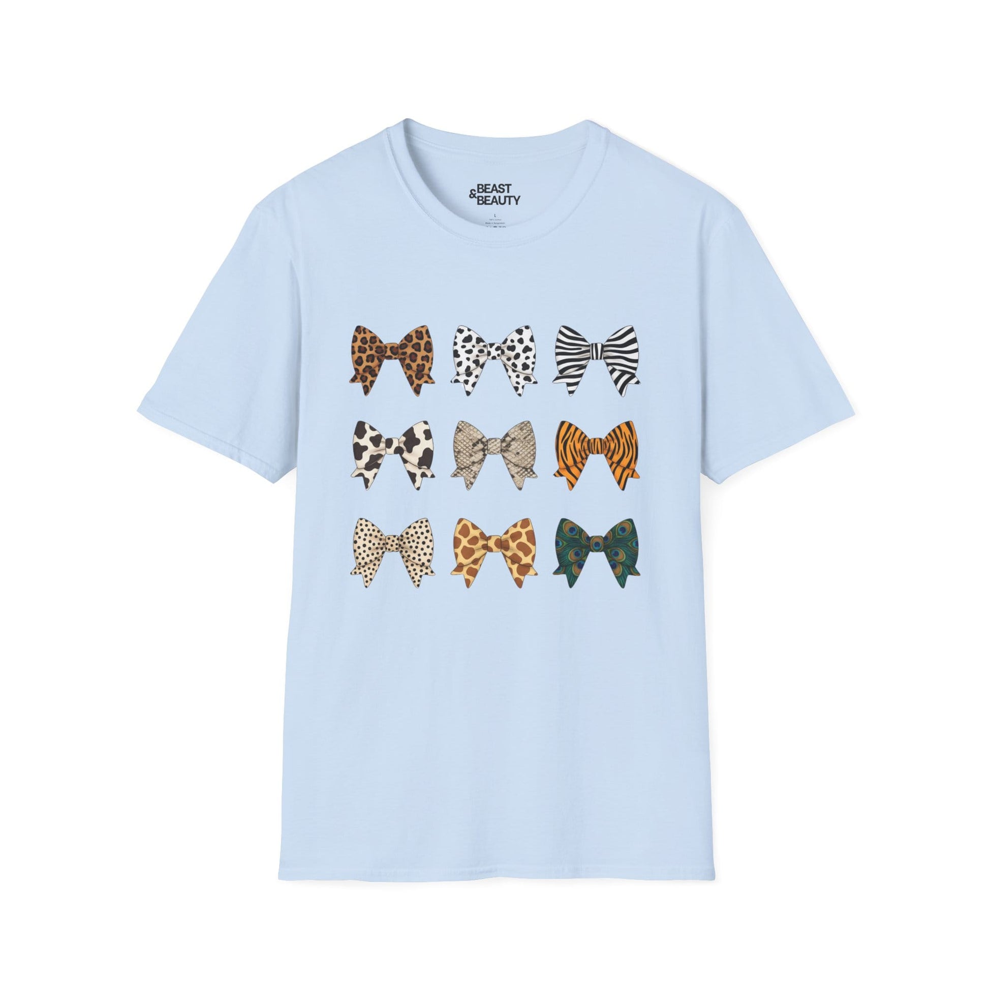 animal print bow pattern t-shirt light blue t-shirt uk coquette gift idea