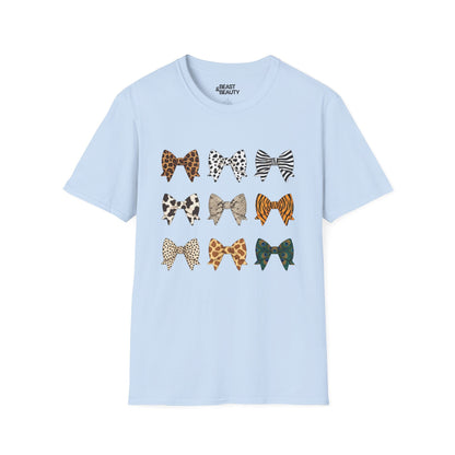 animal print bow pattern t-shirt light blue t-shirt uk coquette gift idea