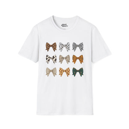 animal print bow pattern t-shirt white t-shirt uk coquette gift idea
