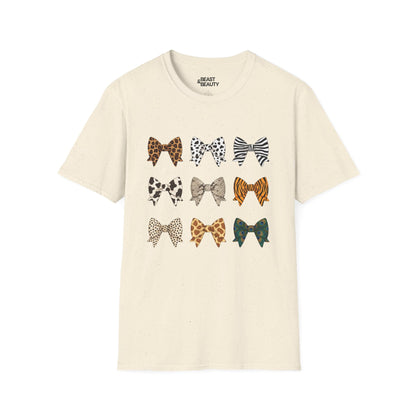 animal print bow pattern t-shirt natural t-shirt uk coquette gift idea