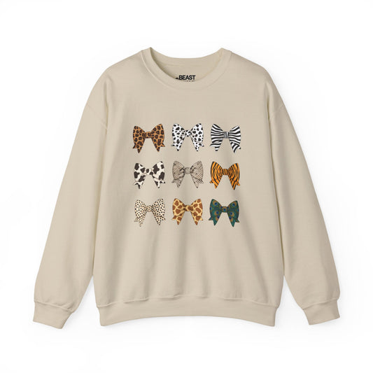 Animal Print Bow Sweatshirt Sand / S gift_idea unique_gift personalised_gift