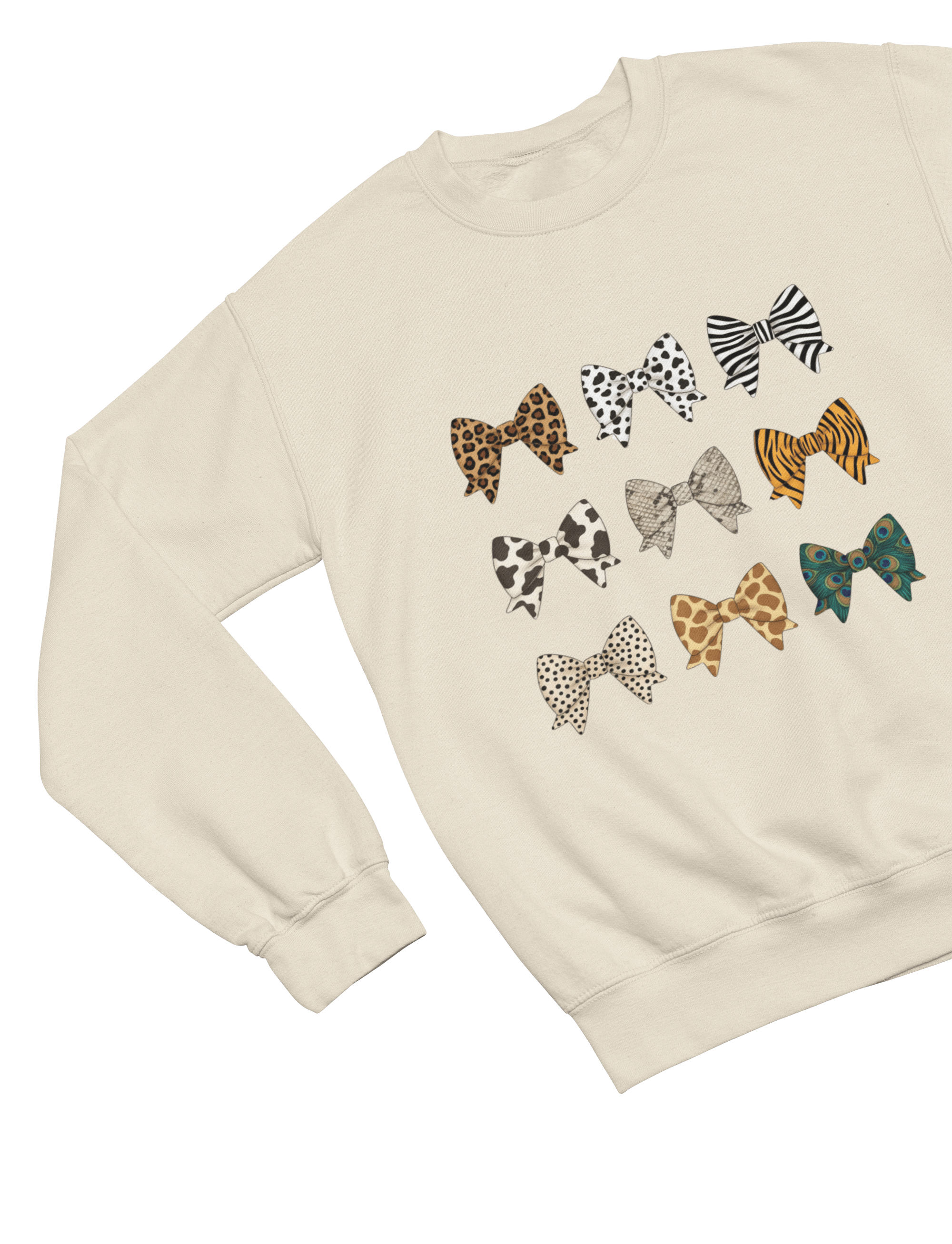 Beast and Beauty Sweatshirt / 3XL (Adult) / Beige Animal Print Bows Sweatshirt | Coquette Aesthetic Jumper