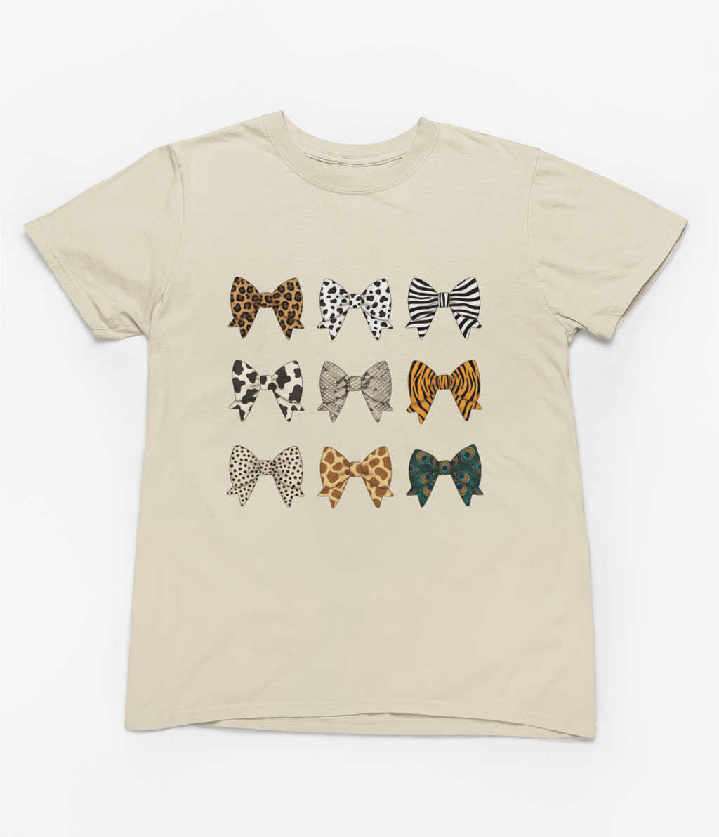 Animal Print Bows Sweatshirt | Coquette Aesthetic Jumper T-Shirt / 3XL (Adult) / Beige gift_idea unique_gift personalised_gift