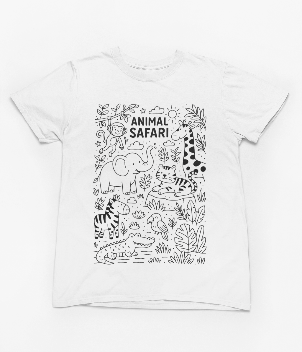 Animal Safari Colour-In T-Shirt – Jungle Adventure Tee with Fabric Markers gift_idea unique_gift personalised_gift