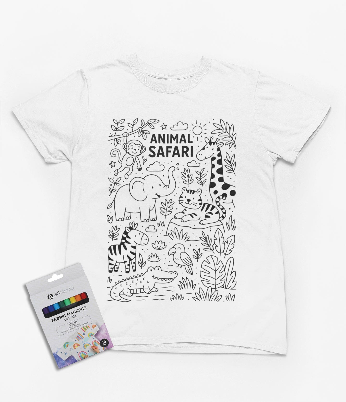 Animal Safari Colour-In T-Shirt – Jungle Adventure Tee with Fabric Markers 3-4 years gift_idea unique_gift personalised_gift