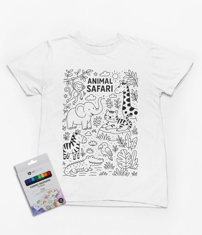 Animal Safari Colour-In T-Shirt – Jungle Adventure Tee with Fabric Markers 3-4 years gift_idea unique_gift personalised_gift
