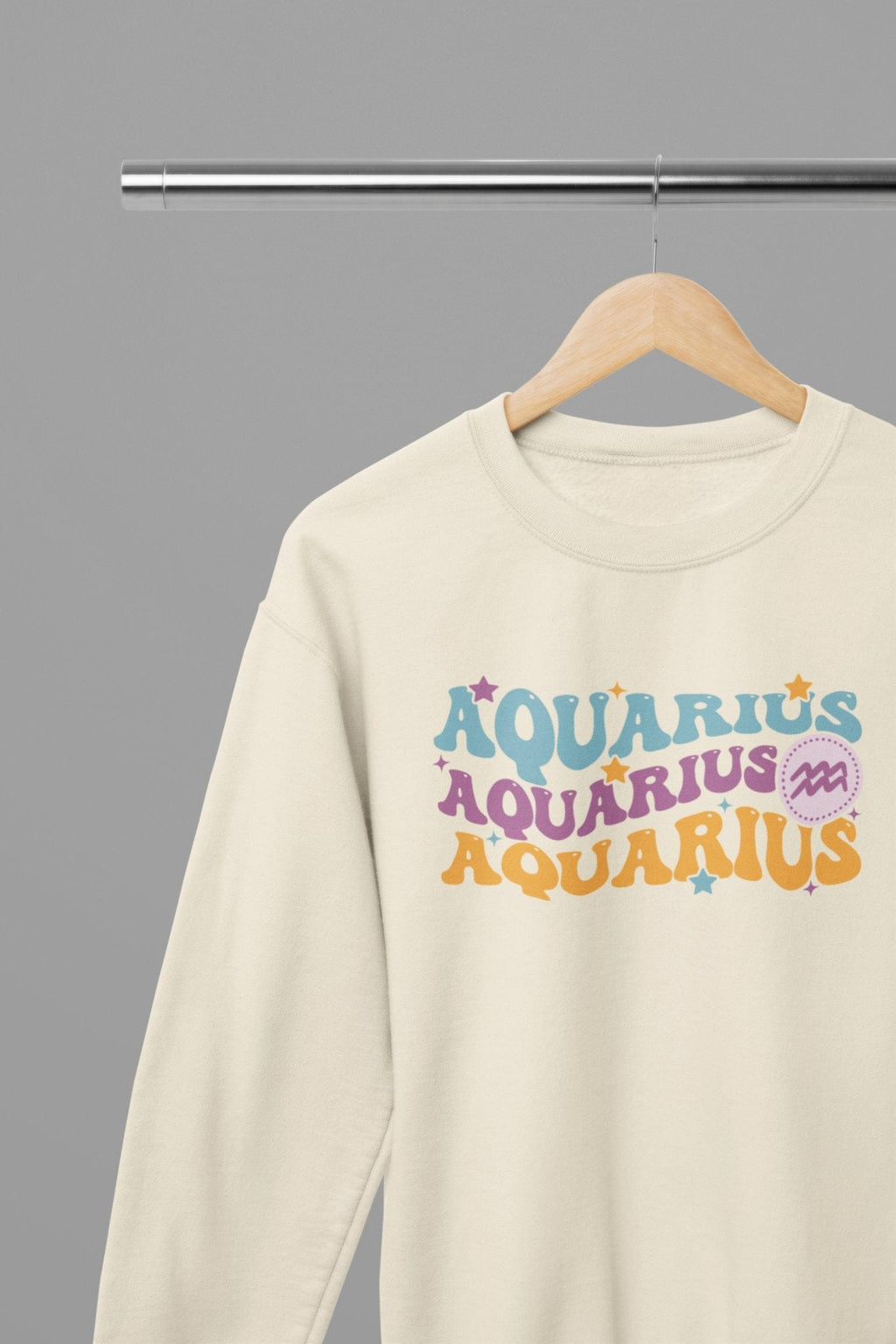 Aquarius Zodiac Fun Colour Font Sweatshirt small / Sand gift_idea unique_gift personalised_gift