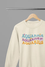 Aquarius Zodiac Fun Colour Font Sweatshirt small / Sand gift_idea unique_gift personalised_gift