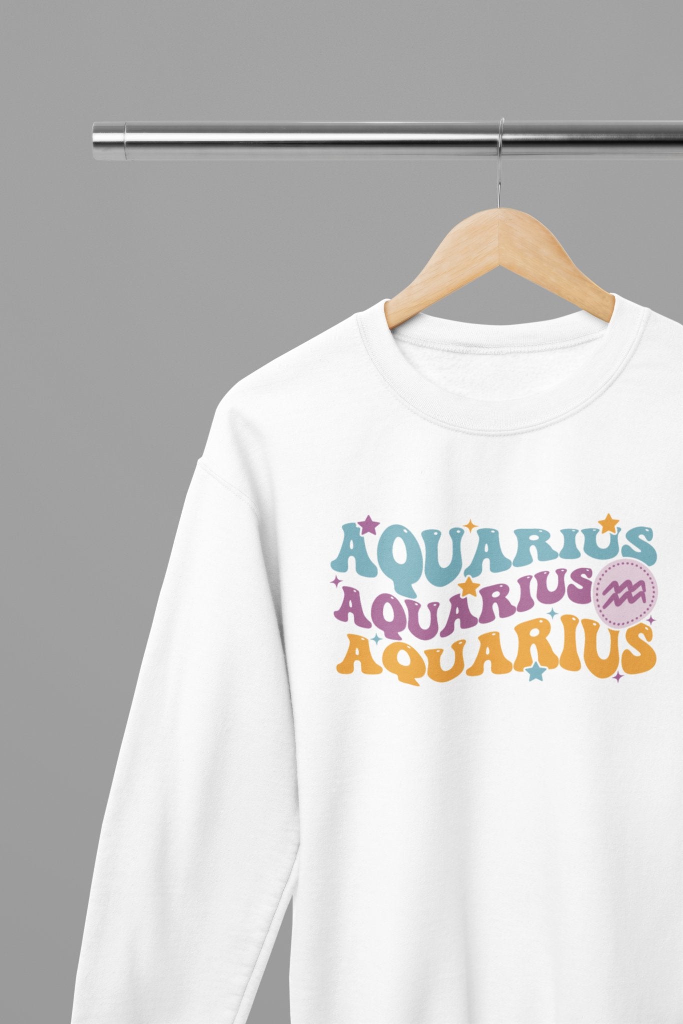 Aquarius Zodiac Fun Colour Font Sweatshirt - Beast & Beauty Clothing LTD - Zodiac Sweatshirt - small - White - 