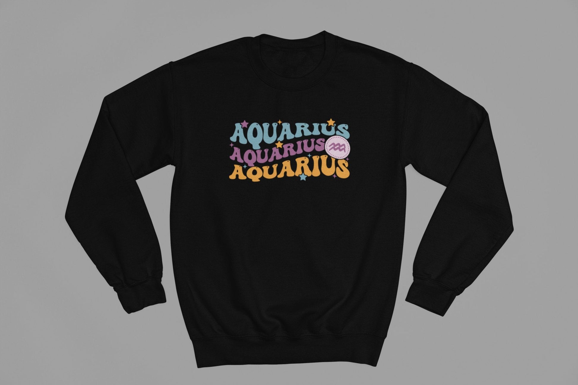 Aquarius Zodiac Fun Colour Font Sweatshirt - Beast & Beauty Clothing LTD - Zodiac Sweatshirt - small - Black - 