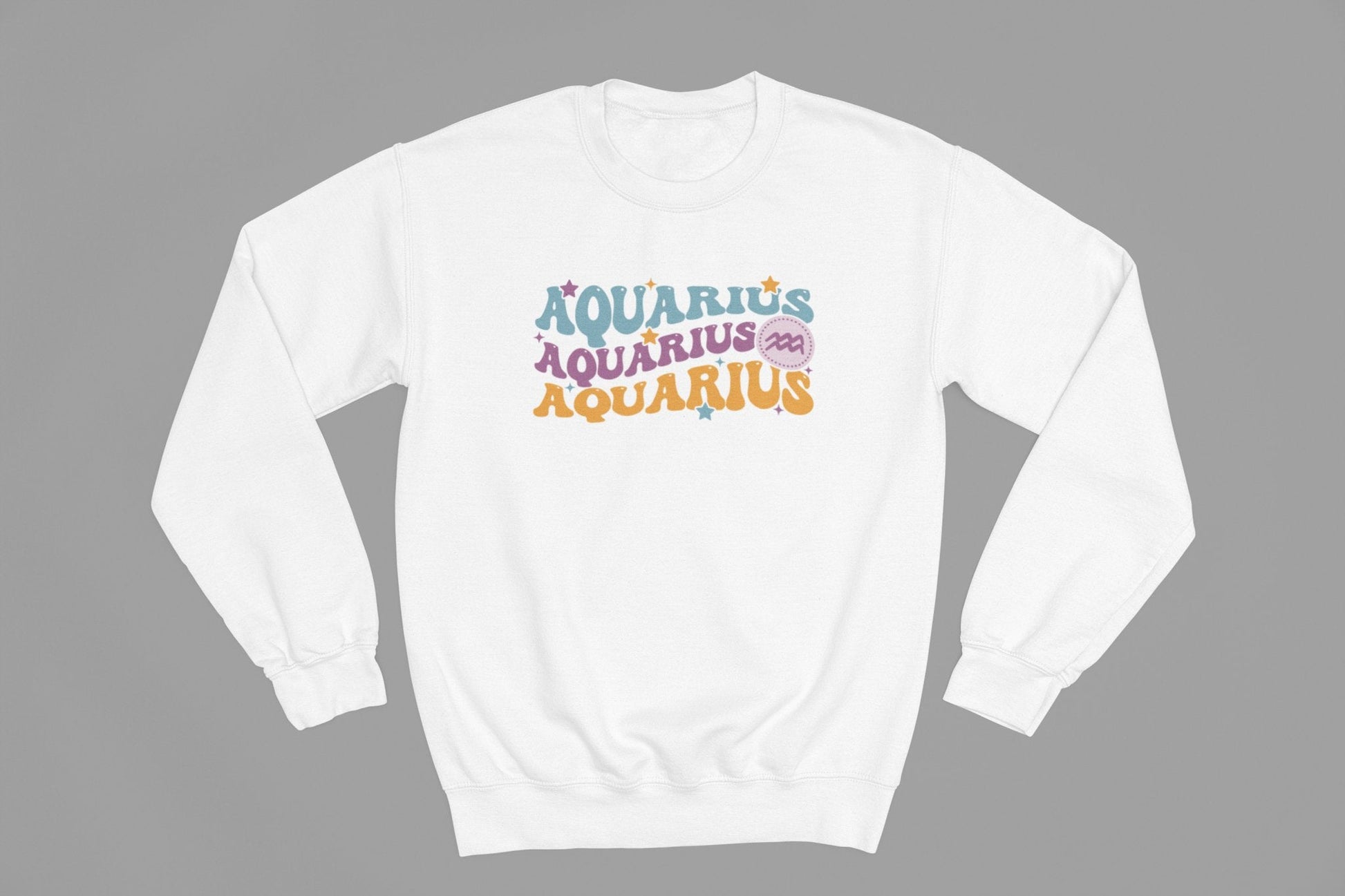 Aquarius Zodiac Fun Colour Font Sweatshirt - Beast & Beauty Clothing LTD - Zodiac Sweatshirt - small - Black - 