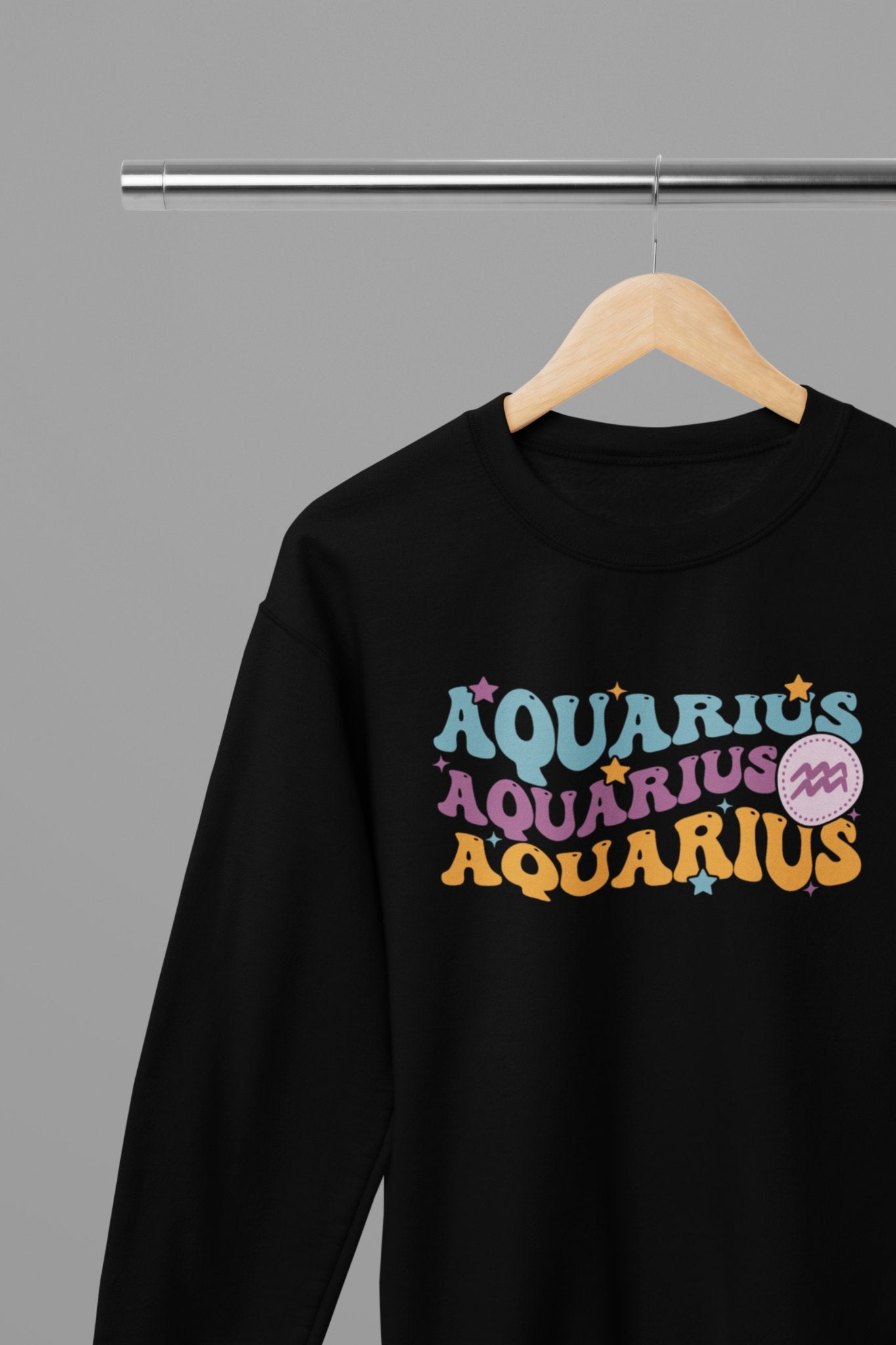 Aquarius Zodiac Fun Colour Font Sweatshirt - Beast & Beauty Clothing LTD - Zodiac Sweatshirt - small - Black - 