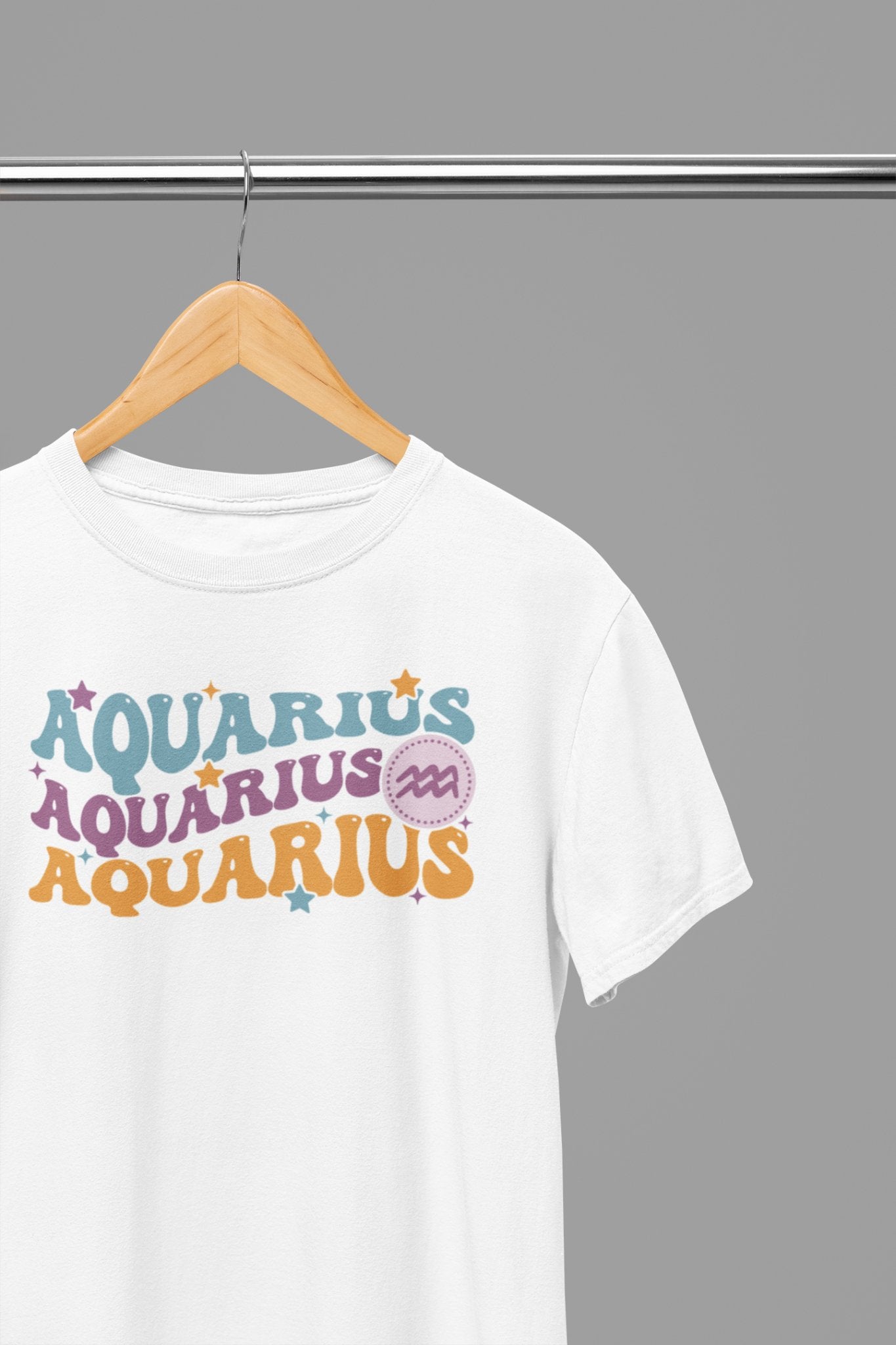Aquarius Zodiac Fun Colour Font T-Shirt - Beast & Beauty Clothing LTD - Zodiac T-Shirt - small - White - 