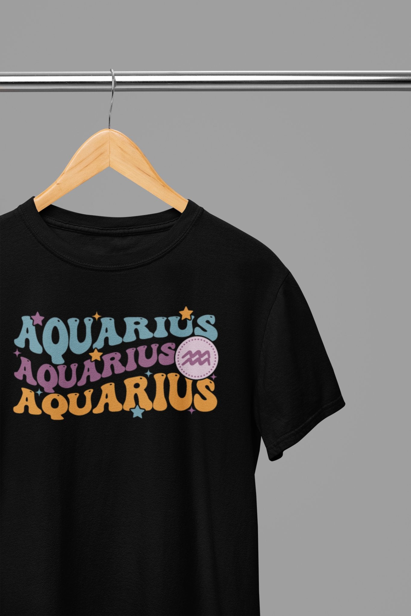 Aquarius Zodiac Fun Colour Font T-Shirt - Beast & Beauty Clothing LTD - Zodiac T-Shirt - small - Black - 