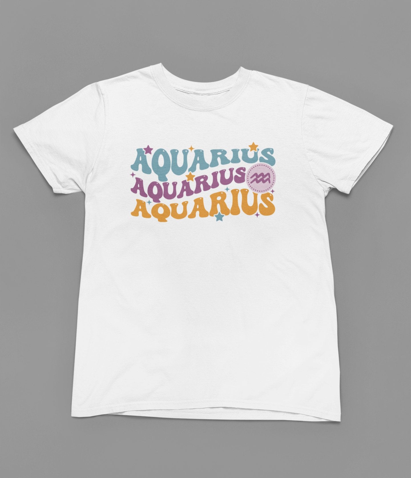 Aquarius Zodiac Fun Colour Font T-Shirt - Beast & Beauty Clothing LTD - Zodiac T-Shirt - small - Sand - 