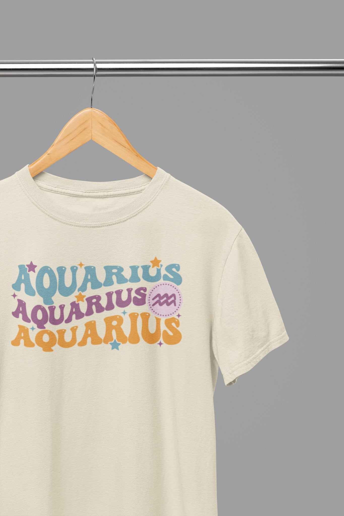 Aquarius Zodiac Fun Colour Font T-Shirt - Beast & Beauty Clothing LTD - Zodiac T-Shirt - small - Sand - 