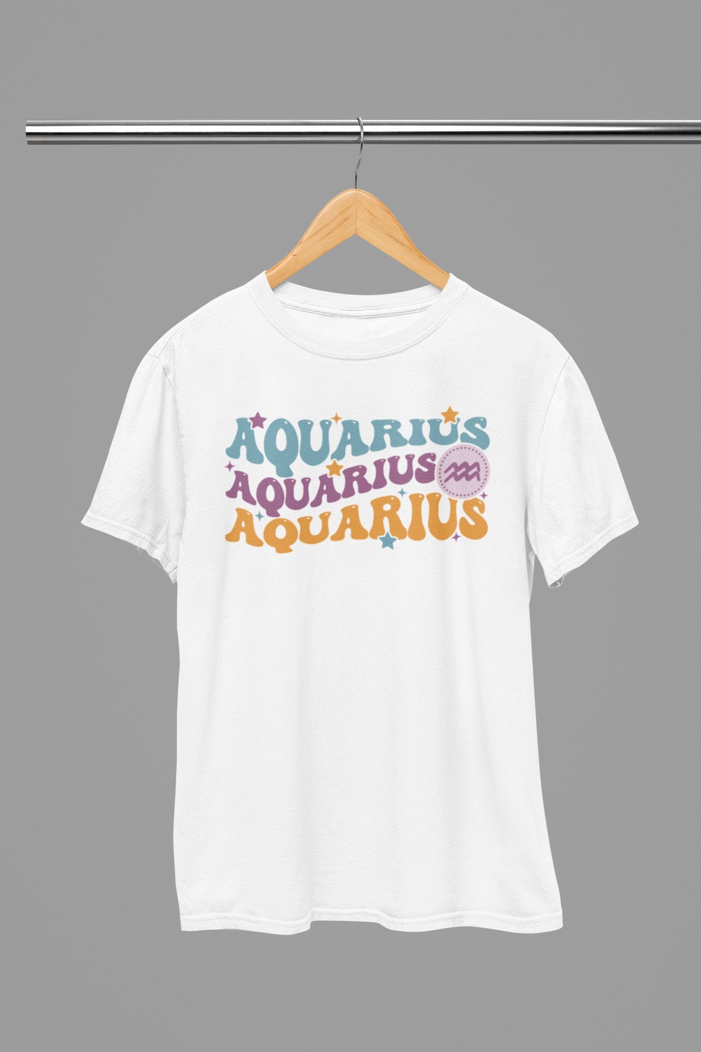 Aquarius Zodiac Fun Colour Font T-Shirt - Beast & Beauty Clothing LTD - Zodiac T-Shirt - small - White - 
