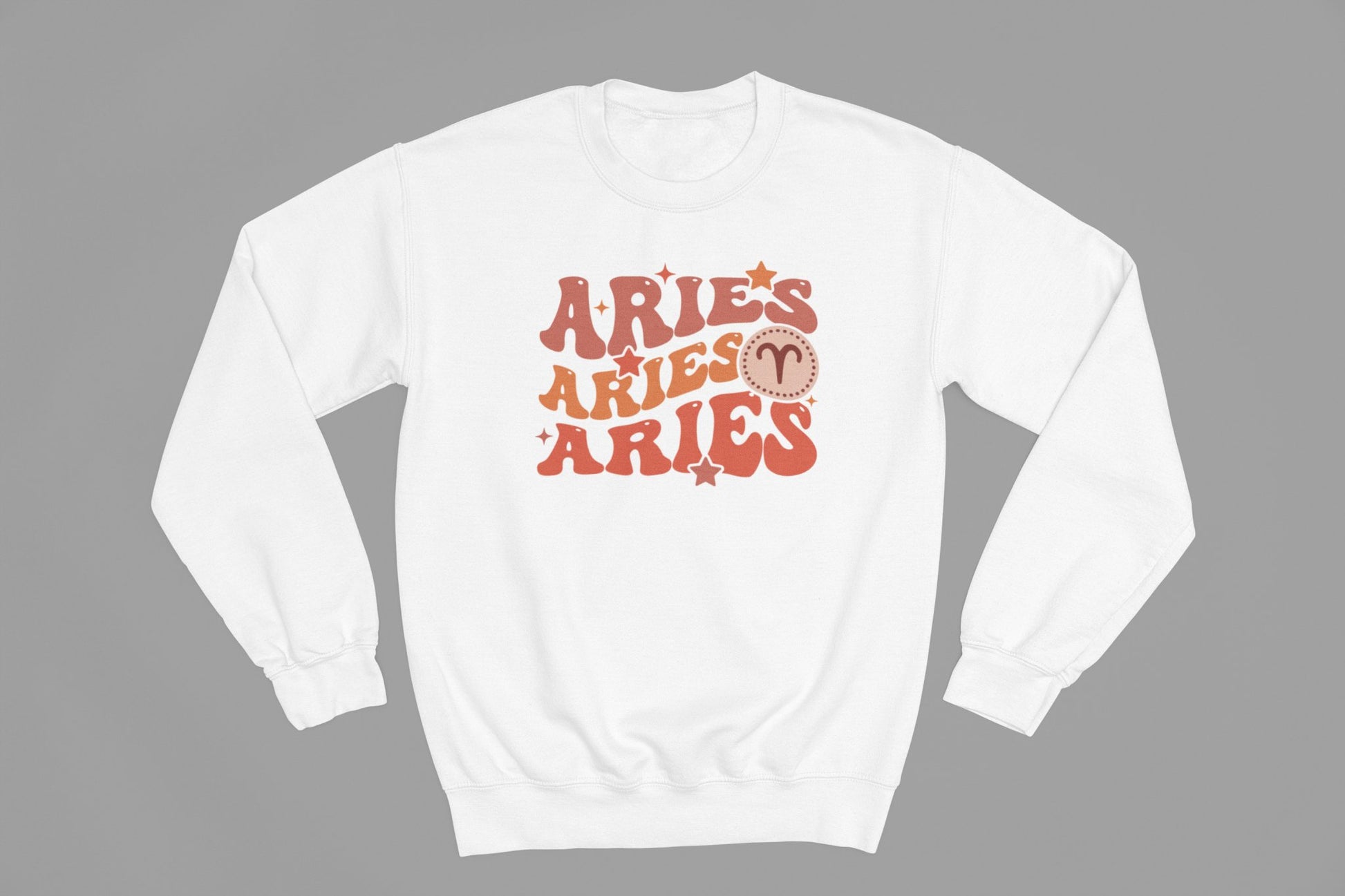 Aries Zodiac Fun Colour Font Sweatshirt - Beast & Beauty Clothing LTD - Zodiac Sweatshirt - small - White - 
