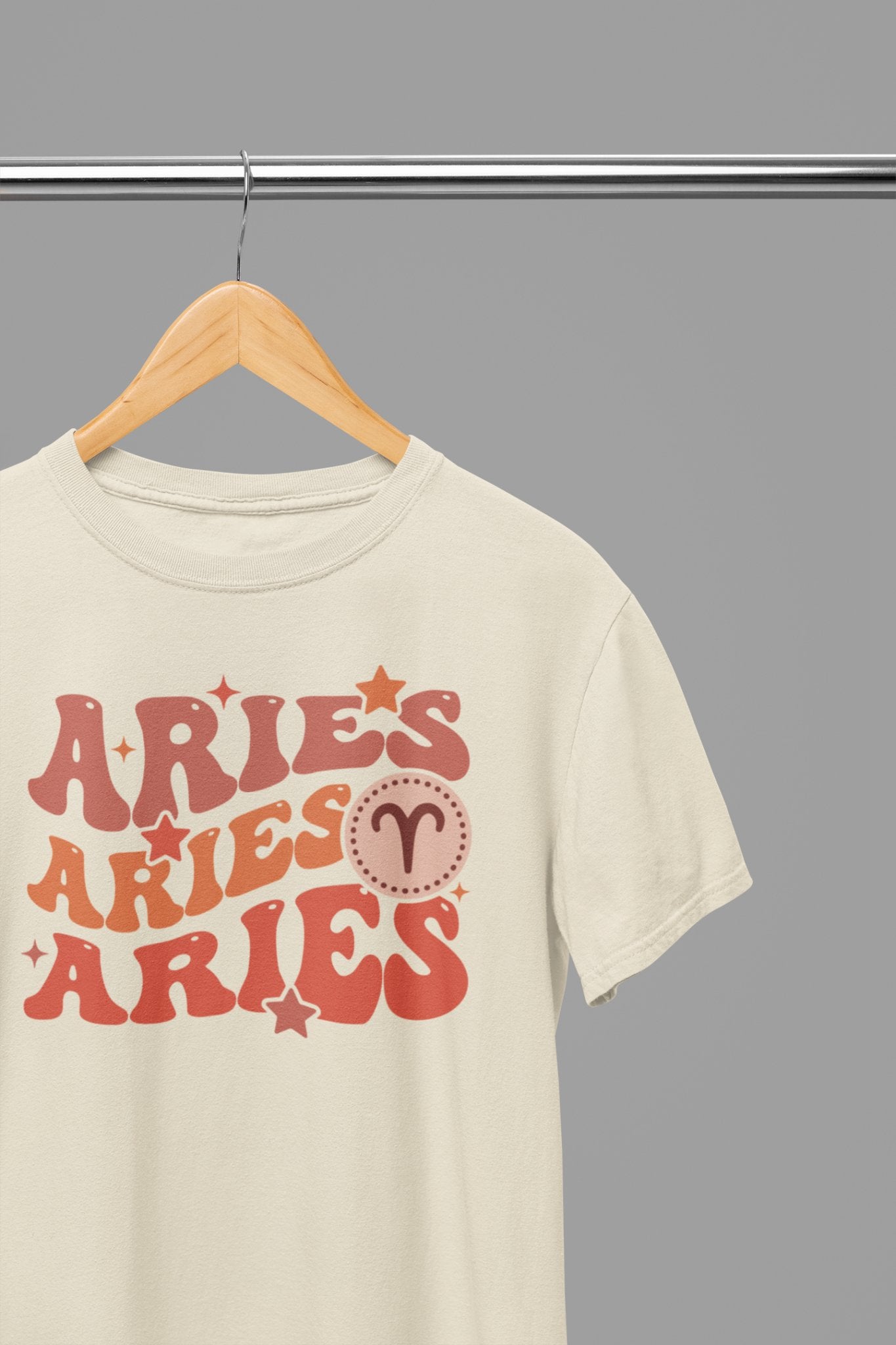 Aries Zodiac Fun Colour Font T-Shirt - Beast & Beauty Clothing LTD - Zodiac T-Shirt - small - Sand - 
